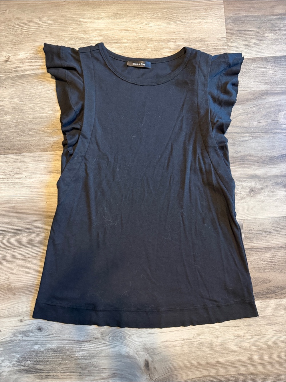 Doe & Rae Black Ruffle Sleeve Tank Top
